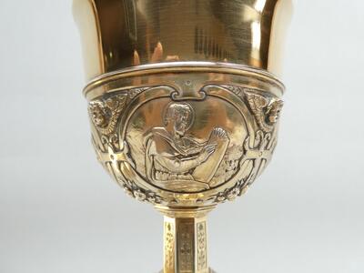 Chalice With Original Case Paten & Spoon. style Baroque - Style en Full - Silver, Belgium  19 th century