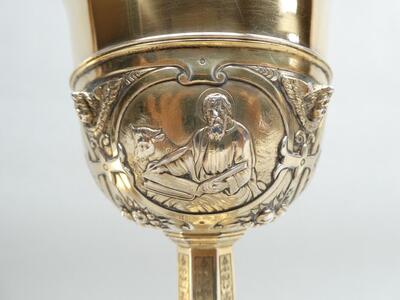 Chalice With Original Case Paten & Spoon. style Baroque - Style en Full - Silver, Belgium  19 th century