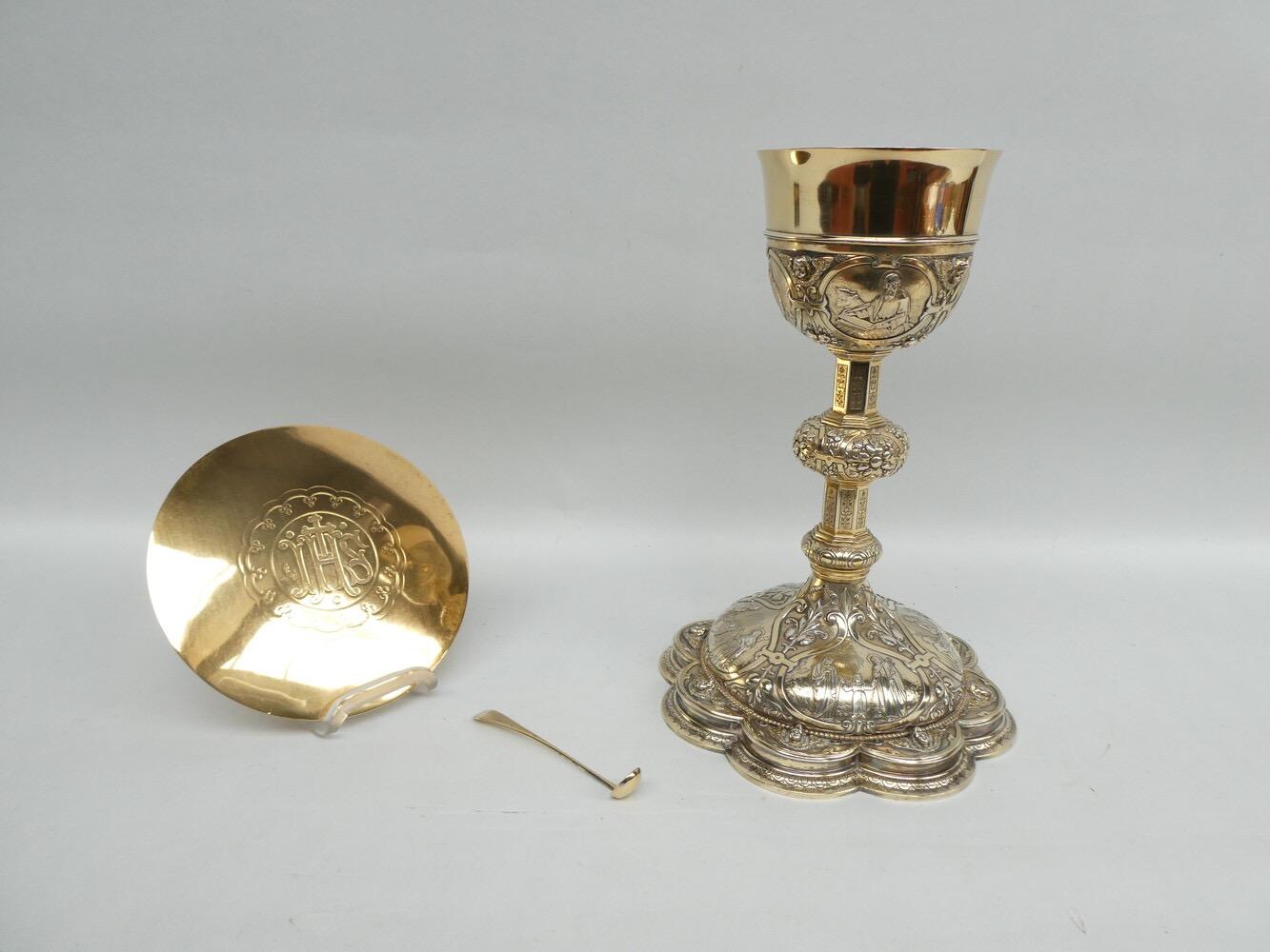 1 Baroque - Style Chalice With Original Case Paten & Spoon.