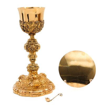 Chalice With Original Paten & Spoon. style Baroque - Style en Full - Silver, Amsterdam Netherlands  19 th century