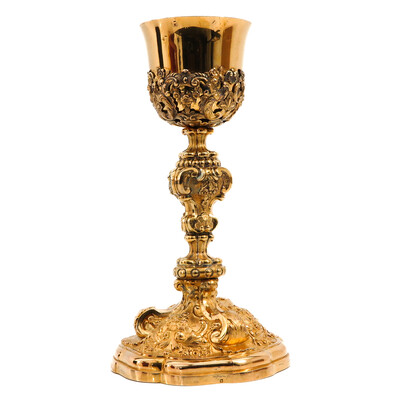 Chalice With Original Paten & Spoon. style Baroque - Style en Full - Silver, Amsterdam Netherlands  19 th century