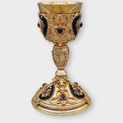 Exceptional Chalice  style Baroque - Style en Silver (900) / Emaille / Pearls / Amethist Stones, 19th century