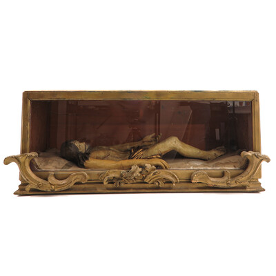 Exceptional Display Cabinet Dead Christ style Baroque - Style en Fully hand - carved Wood / Glass, Belgium  18 th century