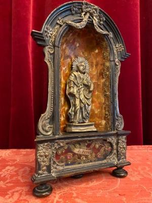 Exceptional Reliquary - Relic Ex Ossibus  St. Peter Apostle style Baroque - Style en Wood / Silver / Glass / Wax Seal / Brocade Hand - Work, Belgium 18 th century ( Anno 1725 )