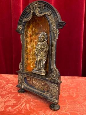 Exceptional Reliquary - Relic Ex Ossibus  St. Peter Apostle style Baroque - Style en Wood / Silver / Glass / Wax Seal / Brocade Hand - Work, Belgium 18 th century ( Anno 1725 )