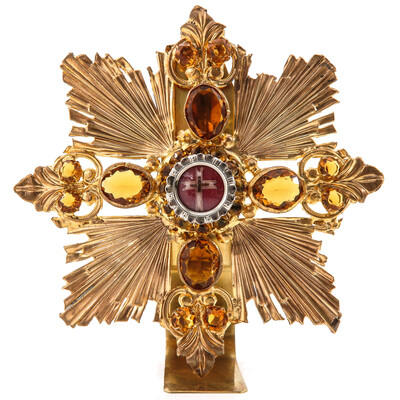 Exceptional Reliquary Relic Of The True Cross style Baroque - Style en Full - Silver / Stones / Diamonds, Belgium  18 th century