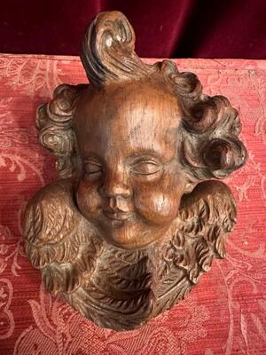 1 Baroque - Style Handcarved Wooden Angel Head