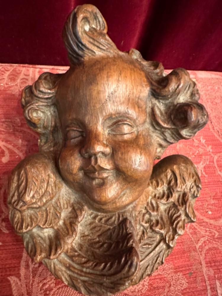 1 Baroque - Style Handcarved Wooden Angel Head