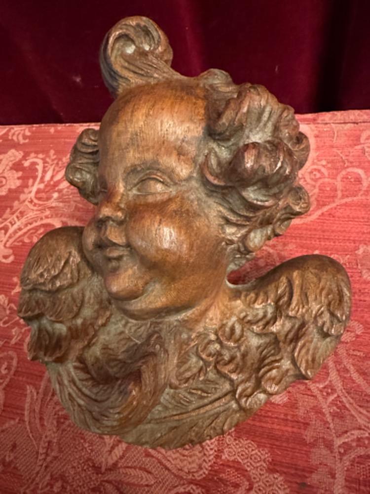 1 Baroque - Style Handcarved Wooden Angel Head