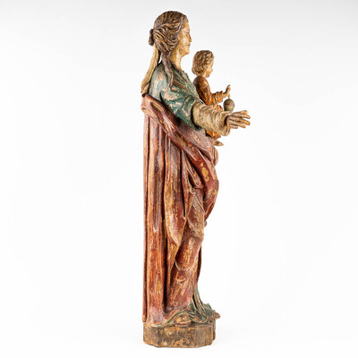 Madonna & Child  style Baroque - Style en Hand - Carved Wood , Belgium  19 th century