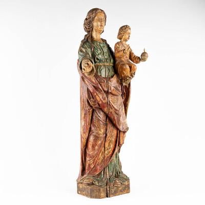 Madonna & Child  style Baroque - Style en Hand - Carved Wood , Belgium  19 th century