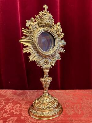 Monstrance style Baroque - Style en Brass / Bronze / Polished and Varnished / Glass, Belgium  19 th century ( Anno 1845 )