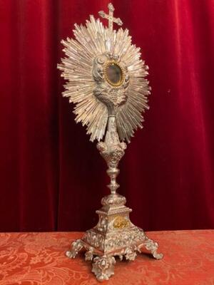 Monstrance H 74 Cm. style Baroque - Style en Full - Silver / Polished and Varnished / Silver Marks Present, France 18 th century