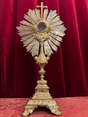 Monstrance With Original Full Silver Lunula style Baroque - Style en Full - Silver Silver Marks and Stamps Present, France 19 th century ( Anno 1845 )