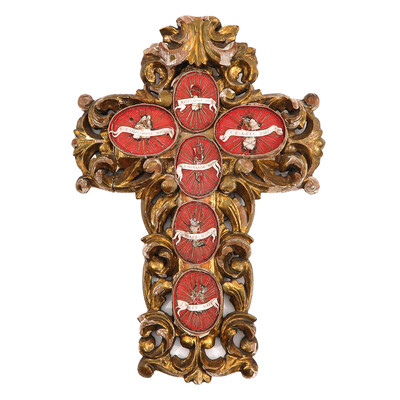 Multi Reliquary / Cross style Baroque - Style en Fully hand carved Wood, Belgium  18 th century