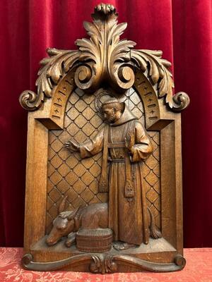 Relief St. Francis, Patron - Saint Of Animals. style Baroque - Style en Hand - Carved Wood Oak, Breda Netherlands 19 th century ( Anno 1845 )