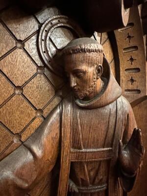 Relief St. Francis, Patron - Saint Of Animals. style Baroque - Style en Hand - Carved Wood Oak, Breda Netherlands 19 th century ( Anno 1845 )
