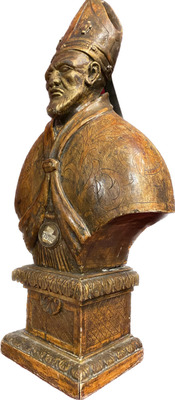 Reliquary - Bust  style Baroque - Style en Hand - Carved Wood , Spain 18 th century