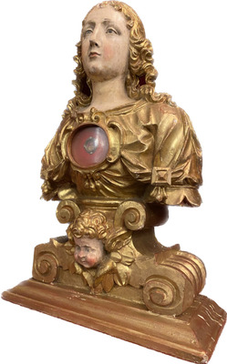Reliquary Bust St. Agnes style Baroque - Style en Hand - Carved Wood , Italy  16 th Century
