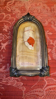 Reliquary - Relic Ex Ossibus St. Christina style BAROQUE-STYLE en Brass / Glass / Originally Sealed, Italy  18 th century