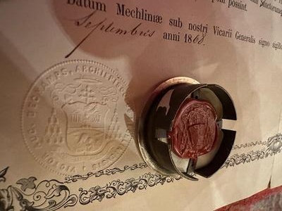 Reliquary - Relic Ex Ossibus St. John With Original Document style Baroque - Style en Woood / Brass / Glass / Originally Sealed,