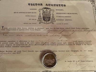 Reliquary - Relic Ex Ossibus St. John With Original Document style Baroque - Style en Woood / Brass / Glass / Originally Sealed,