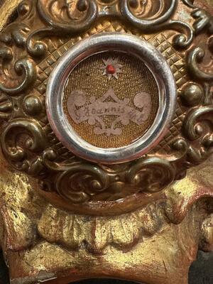 Reliquary - Relic Ex Ossibus St. John With Original Document style Baroque - Style en Woood / Brass / Glass / Originally Sealed,
