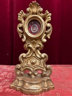 Reliquary - Relic Ex Velo B.M.V. style Baroque - Style en Wood / Gilt / Glass , Italy  19 th century