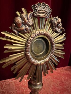 Reliquary - Relic Of The True Cross Original No Seal style Baroque - Style en Brass / Glass, Belgium  19 th century ( Anno 1850 )