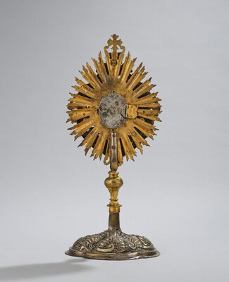 Reliquary - Relic True Cross.. style Baroque - Style en Brass / Glass / Originally Sealed, Austria 19 th century