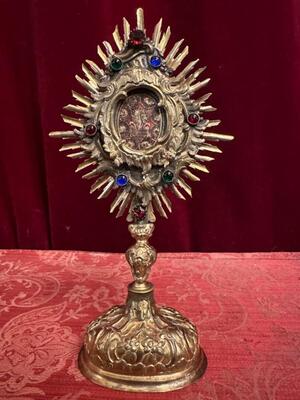 Reliquary - Relic True Cross  style Baroque - Style en Brass / Glass / Stones / Originally Sealed, Southern Germany 18 th century ( Anno 1765 )