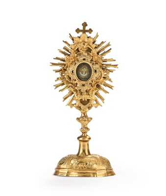 Reliquary - Relic True Cross  style Baroque - Style en Brass / Glass , Southern Germany 19 th century ( Anno 1850 )