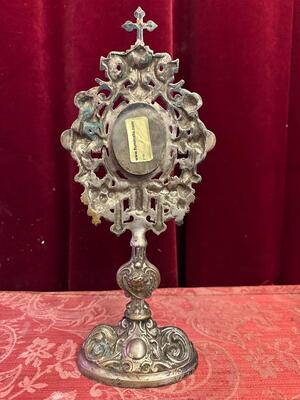 Reliquary - Relic True Cross  style Baroque - Style en Bronze Silver Plated / Rock Crystal / Silver Filigree / Originally Sealed, France 19 th century ( Anno 1845 )