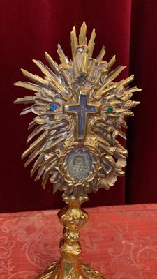 Reliquary - Relic True Cross. Relic : Ex Pallio S. Joseph / S. B.V.M.  style BAROQUE-STYLE en Brass / Glass, Italy 18 th century