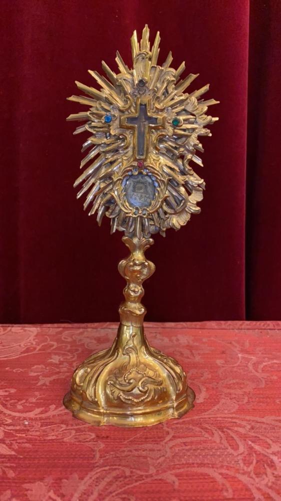 1 BAROQUE-STYLE Reliquary - Relic True Cross. Relic : Ex Pallio S. Joseph / S. B.V.M.