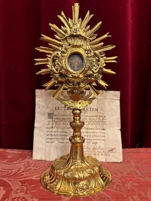 Reliquary - Relic True Cross With Original Document ! style Baroque - Style en Brass / Glass , Vienna Austria 18 th century ( 1778 )