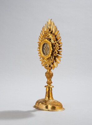 Reliquary - Relic True Cross With Original Document  style Baroque - Style en Brass / Glass / Originally Sealed, Austria 19 th century