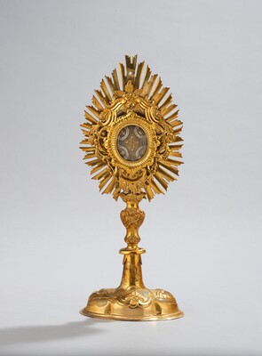 Reliquary - Relic True Cross With Original Document  style Baroque - Style en Brass / Glass / Originally Sealed, Austria 19 th century
