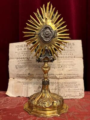 Reliquary - Relic True Cross With Original Document style Baroque - Style en Brass / Glass / Theca Silver / Originally Sealed, Italy 18 th century ( Anno 1750 )