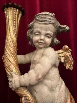 Sculpture Angel  style Baroque - Style en Hand - Carved Wood Polychrome , Southern Germany 20 th century