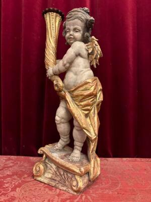 Sculpture Angel  style Baroque - Style en Hand - Carved Wood Polychrome , Southern Germany 20 th century