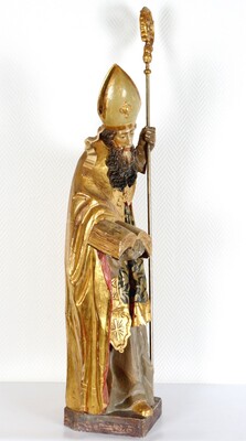 Sculpture Bishop Fully Hand-Carved  style Baroque - Style en Hand - Carved Wood , Italy  19 th century