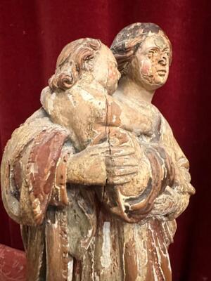 Sculpture Madonna With Child style Baroque - Style en Hand - Carved Wood , France 18 th century ( Anno 1785 )