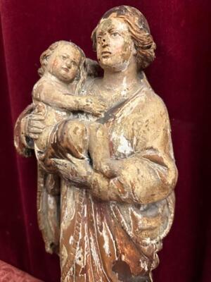 Sculpture Madonna With Child style Baroque - Style en Hand - Carved Wood , France 18 th century ( Anno 1785 )