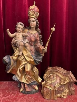Sculpture Madonna With Child style Baroque - Style en Hand - Carved Wood , Southern Germany 20 th century