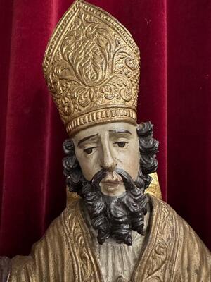 Sculpture St. Bonifatius style Baroque - Style en Hand - Carved Wood , Southern Germany 18 th century