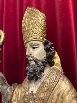 Sculpture St. Bonifatius style Baroque - Style en Hand - Carved Wood , Southern Germany 18 th century