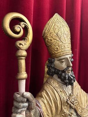 Sculpture St. Bonifatius style Baroque - Style en Hand - Carved Wood , Southern Germany 18 th century
