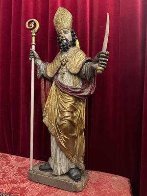 Sculpture St. Bonifatius style Baroque - Style en Hand - Carved Wood , Southern Germany 18 th century