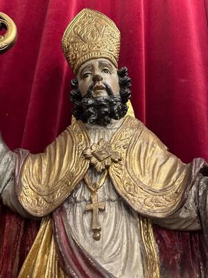 Sculpture St. Bonifatius style Baroque - Style en Hand - Carved Wood , Southern Germany 18 th century